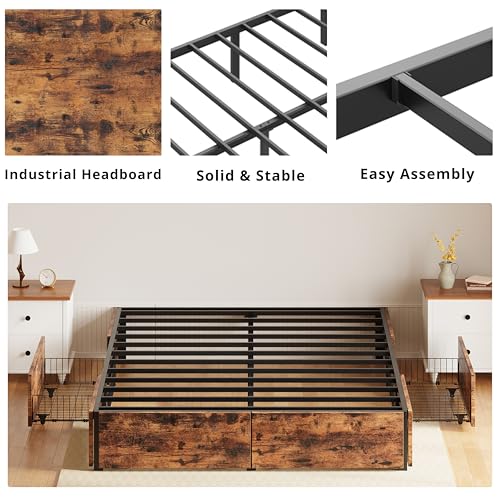 Likimio 727370525222 Queen Bed Frame With Storage, Four Drawers And Heavy Strong Metal Support Frames thumb #3
