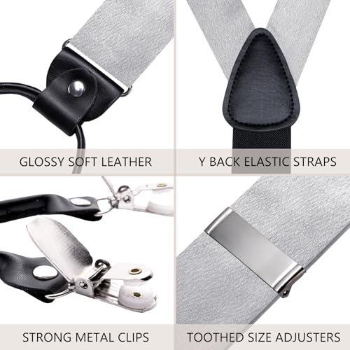 Image of Dubulle Suspender and Bow Tie for Men Paisley Solid Mens Suit Braces Pretied Bowtie and Handkerchief Cufflinks Formal Wedding