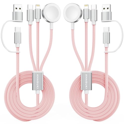 Image of 2Pack Travel Essentials for Apple Watch Charger,Cruise Vacation Camping Essentials,iPhone Charger,Multi Charging Cable,3 in 2 Charging Docks for iWatch Series 11-2 /Ultra,iPhone 17-12,Car,Pink