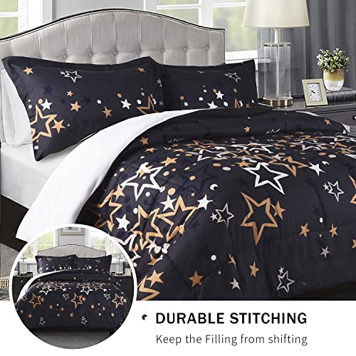 Hig Geometric Stars Printed Comforter Set, 3 Piece Reversible Lightweight Bedding Set With Colorful Stars Pattern, Romantic All Season Quilted Duvet For Queen Or King Bed, 102" X 90", Microfiber (Y59) #TOP2