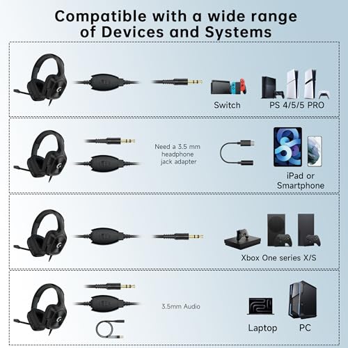 Image of AOC Wired Gaming Headset for PS5, Xbox, PC, HD Mic, Stereo Bass, 79in Cable
