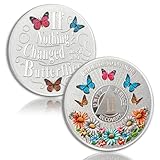 Colorful Sunflower 2 Year Sobriety Coin Butterfly Two Year Sobriety Chip Courage to Change AA Chips and Medallion Silver AA Coin Recovery Anniversary Token Sobriety Gifts for Men Women