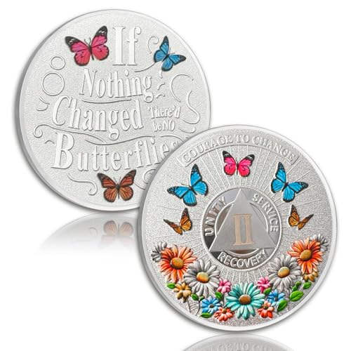 colorful sunflower 2 year sobriety coin butterfly two year sobriety chip courage to change aa chips and medallion silver aa coin recovery anniversary token sobriety gifts for men women