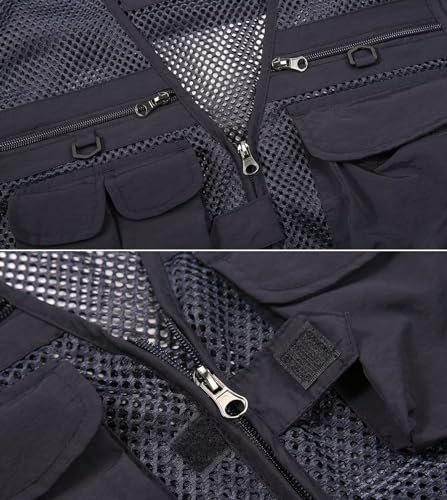 Spanye Mens Outdoor Vest with Pockets Tactical Vest for Fishing Hunting Photography Travel Safari Waistcoat (01 Navy 3XL)