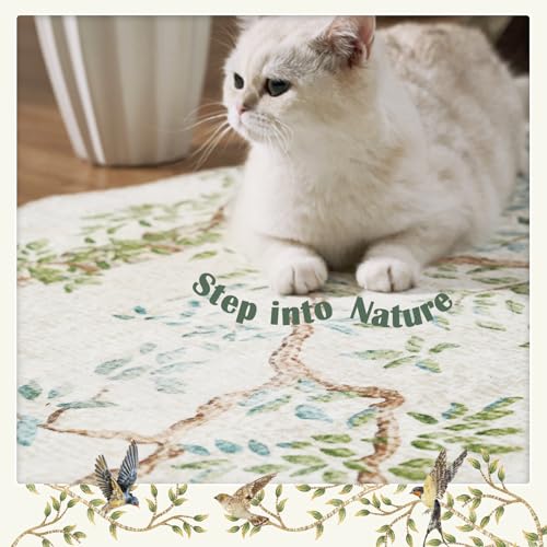 jinchan Yarden Botanical Birds Tapete 2x3 Ivory Lavable miniatura 5