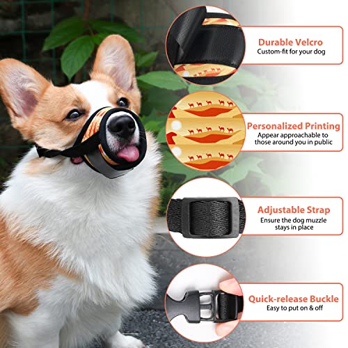 Dog Muzzle, Printed Dog Muzzles For Small Medium Large Dogs, Breathable Soft Muzzles For Dogs With Adjustable Velcro To Prevent Biting And Chewing, Allows Panting And Drinking #TOP1