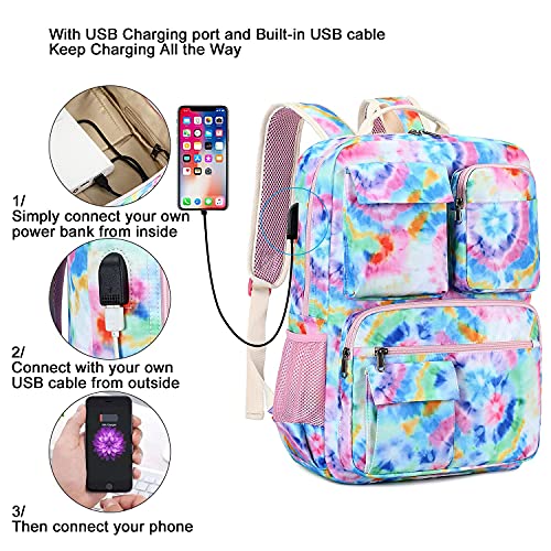 Camtop School Backpack Tie Dye Laptop Backpacks Women College Backpack Water Resistant Rucksack Bookbags (Tie-Dye Blue) #TOP4