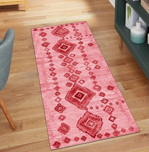 Alfombra de pasillo roja antideslizante de 80 x 150 cm lavable para hogar 2