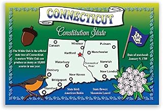CONNECTICUT STATE MAP postcard set of 20 identical postcards. Post cards with CT map and state symbols. Made in USA.