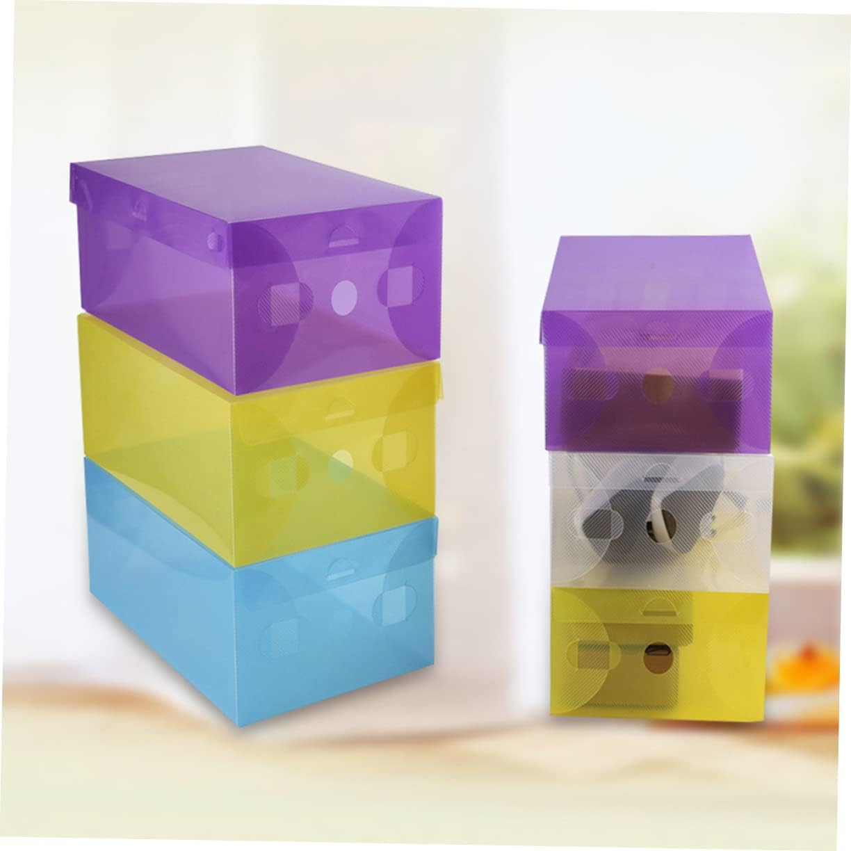 Candy Color Clear Plastic Shoe Storage Box Stackable Organizer for Shoes Versatile Use for Accessories Design for Closet Entryway