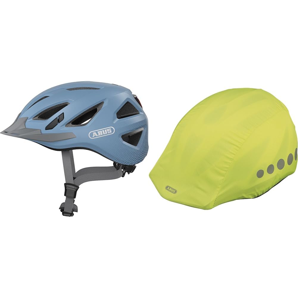 ABUS Stadthelm Urban-I 3.0 - Fahrradhelm mit Rücklicht, Schirm und Magnetverschluss & Regenkappe für Helme