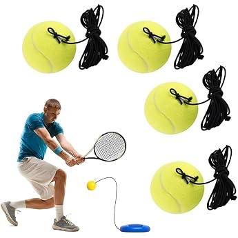 LATRAT Set of 4 Tennis Balls with String Tennis Trainer Replacement Ball Equipment Durable Replacement Balls with Cord for Beginners Training Equipment Yellow