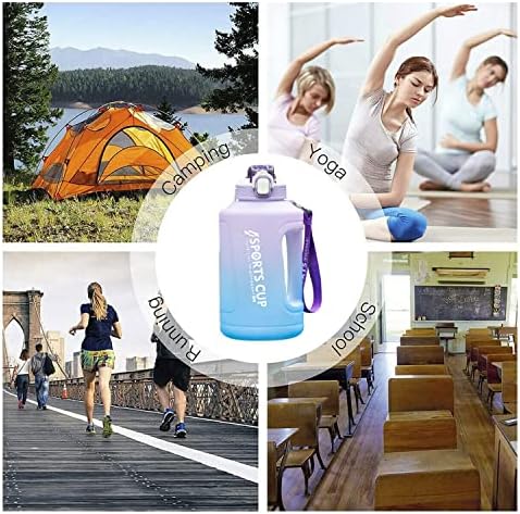 Large Sports Water Bottle 2.3L, Motivational Water Bottle with Straw & Time Maker, BPA Free, Leakproof & Secure Locking Lid, for Athletic,Excerise (Purple)