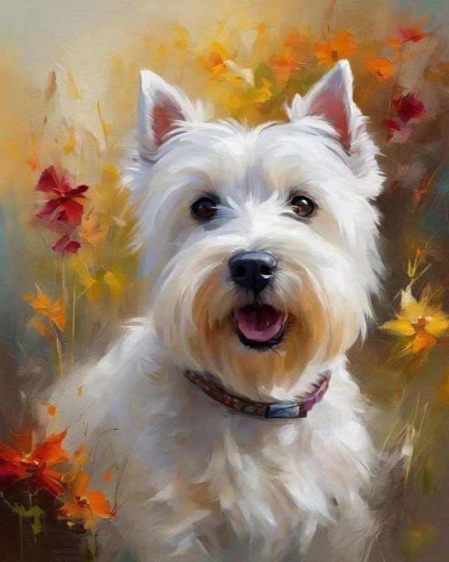 Malen Nach Zahlen Kit – Westie Hund Motiv, Für Erwachsene & Anfänger, 16x20 Zoll, Inkl. Acrylfarben & Pinsel