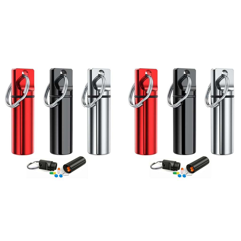 HANNEA® 6PCS Aluminum Keychain Medication Pill Box Waterproof Mini Metal Holder Medicine Bottle for Outdoor Travel Camping-image-48