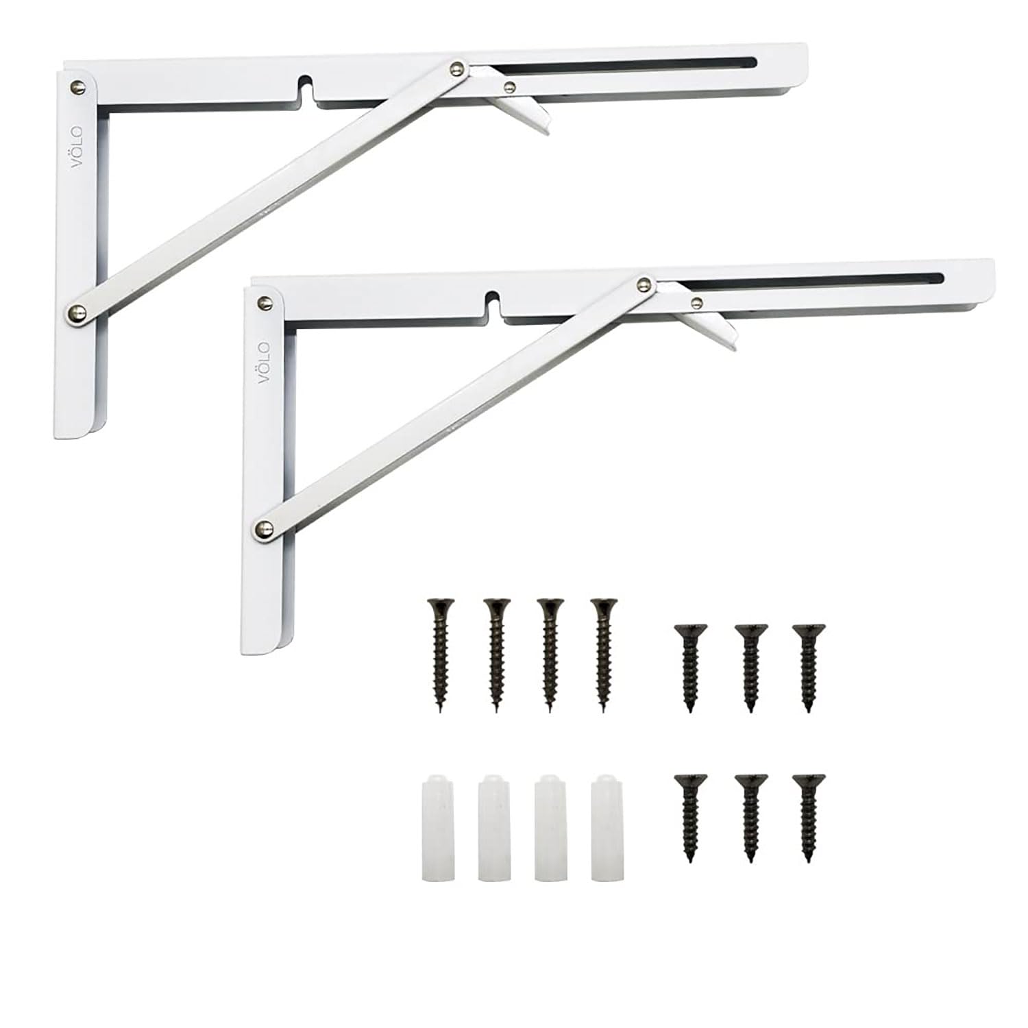 Volo Heavy Duty 16" Foldable Mild Steel Racks, Shelf Bracket, l Bracket, Wall Brackets, Wall Angle Bracket, Folding Table Bracket with Fittings for fold Down Steel Table. (Color:White)