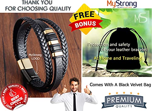Pulseira de couro masculina MyStrong com fecho magnético de aço inoxidável – Pulseira masculina esti
