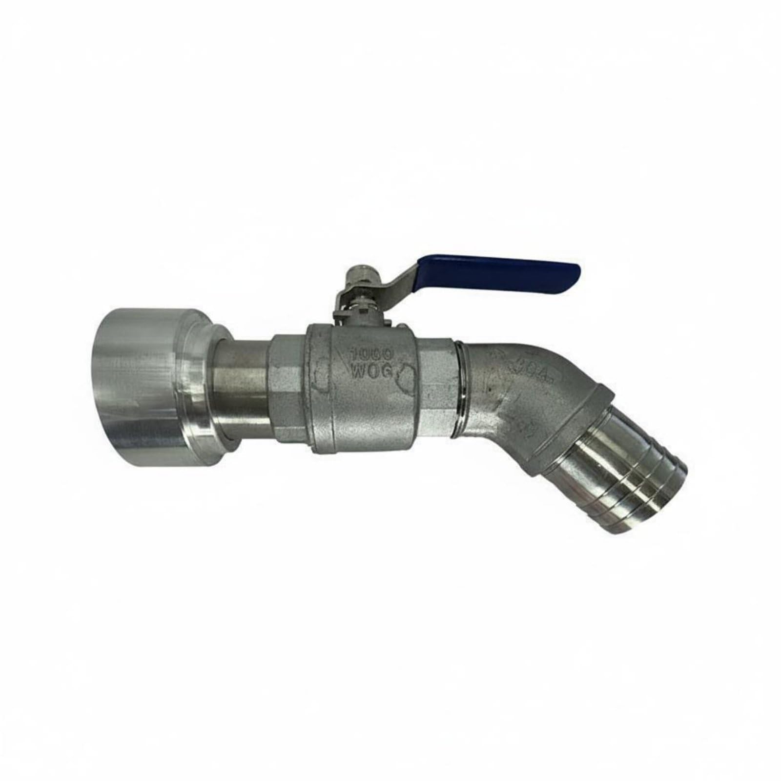 perfk Válvula Adaptadora de Aluminio Válvula de Tanque Adaptador de Contenedor con Rosca Estándar Acero Inoxidable y PVC Opcionales Adecuada para, 48MM, Acero Inox 45°