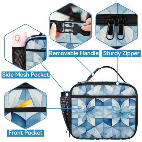 TropicalLife Blue Abstract Geometric Backpack with Lunch Box Set, Back Pack and Lunch Bag Blue Abstract Geometric Waterproof Casual Daypack Bag for Work Travel3
