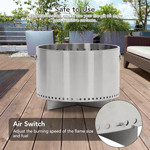 GarveeHome 20.5" Portable Stainless Steel Smokeless Fire Pit with Air Control, Smokeless Fire Pit with Removable Ash Pan & Handle,360° Even Heat Firepit,for Outdoor Camping, Patio, Backyard Gatherings