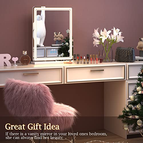 Lareth Led Makeup Vanity Mirror With Lights Large Lighted Mirror For Desk, Tabletop, Makeup Mirror With Dimmable 3-Color Lights, White, 18" Wx24 H #TOP7