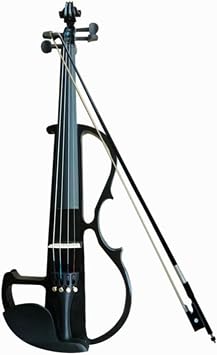 Electric Violin 4/4 Full Size | Beginner Set | Silent Violin, Solid Wood | Ebony Chin Guard, Hard Case, Bow, Spare Strings, Audio Cable, Rosin Black