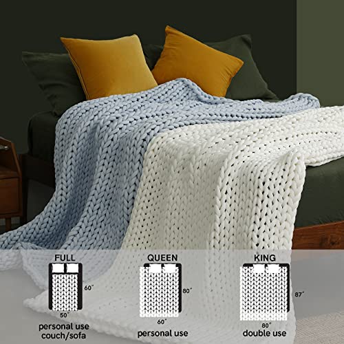YnM Cooling Weighted Blanket, Handmade Chunky Yarn Knitted Design, Temperature Regulating and Breathable, Machine Washable Throw for Sleep or Home Decor (White, 50x60 Inch, 10lbs)