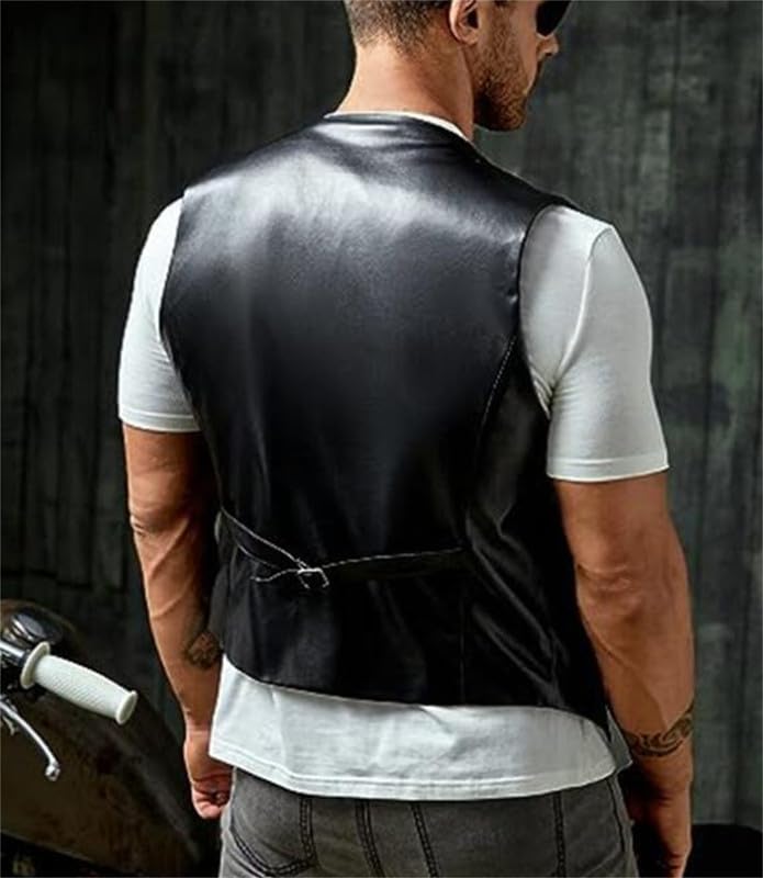 Gilet da Uomo in Pelle Nera PU Slim, Gilet di Colore Solido alla Moda e Casual