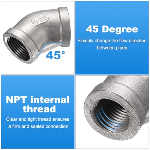 Conectores de rosca de codo de 45 grados NPT hembra 304 para tubería de agua y combustible 5