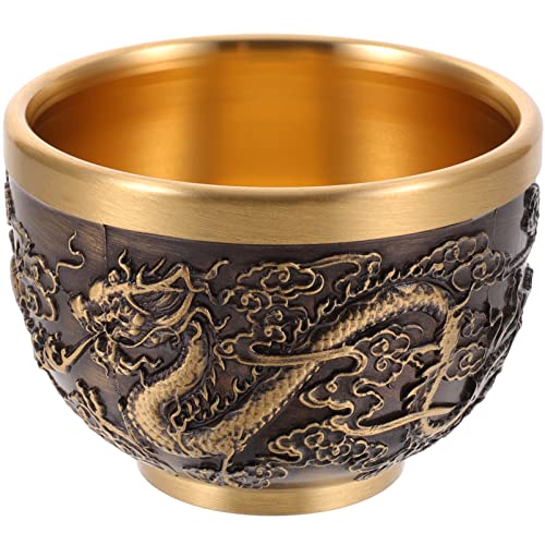 ARTIBETTER Kung Fu Teacups Chinese Copper Tea Cup Vintage Dragon Pattern Tea Tasting Cup Embossed Traditional Tea Mugs Japanese Sake Cup for Coffee Tea Espresso