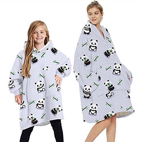 Familien-passende übergroße Hoodie-Decke, weiche Sherpa-tragbare Decke, Kapuzenpullover für Damen, Herren, Jungen, Mädchen mit großer Tasche, Panda E1, One size Cover