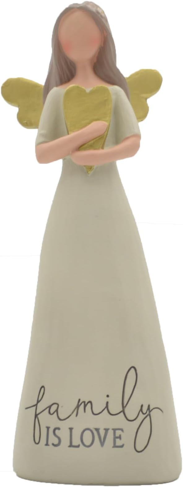 Blossom Bucket Family is Love Heart Soft Cream 6 inch Resin Stone Collectible Angel Figurine