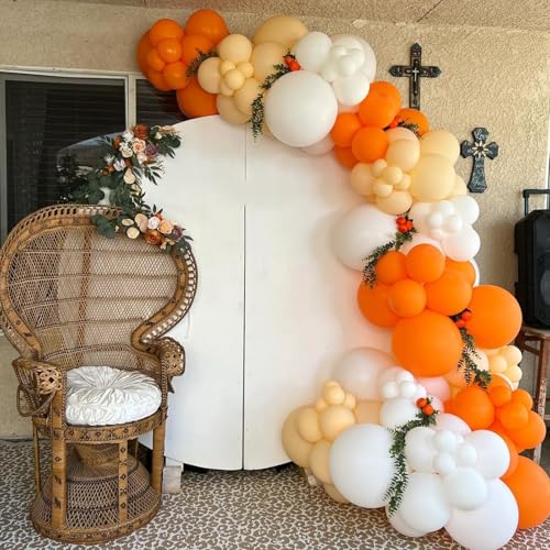 Image of Orange Balloons, 67pcs 12 Inch Sand White and Orange Confetti Balloons for Birthday, Baby Shower, Halloween Party Decorations