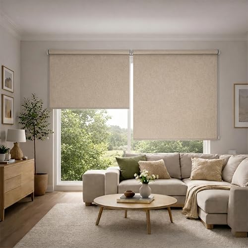 Blindecor Lino estor enrollable opaco textura lino - estor blackout 160 x 230 cm (ancho x largo). Tamaño de la tela 157 x 225 cm.