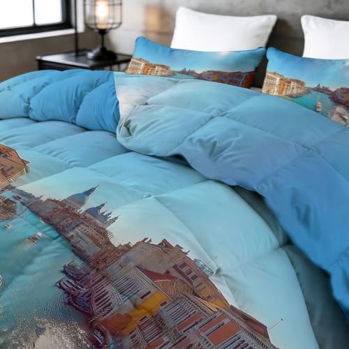 Edredón de verano azul cielo ropa de cama individual ligera con nubes blancas lavable 5