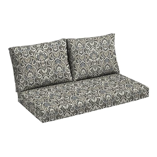 Image of Arden Outdoor Loveseat Cushion Set, 48 x 24, Rain-Proof, Fade Resistant, Cushion Set for Couch, Bench, and Swing Black Aurora Damask