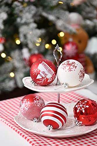 Valery Madelyn Christmas Baubles for Tree Decorations, 16pcs 8cm Red and White Shatterproof Giant Baubles for Xmas Ornaments
