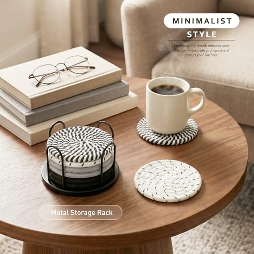 Image of Coasters Set of 8 for Drinks, 4 Inch Large Coaster for Coffee Table, Tabletop Protection for Hot & Cold Drinks, Versatile Coasters for Home Decor, Non-Slip & Easy to Clean, Coffee (SA4)