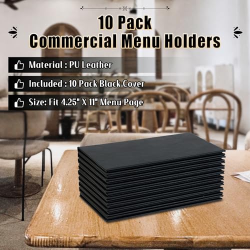 restaurant menu covers holders 42534 x 1134  pack of 10 synthetic leather double fold panels 2 view angled corners black for wine list drinks 10 double fold panels 2 view 425 x 11 inch