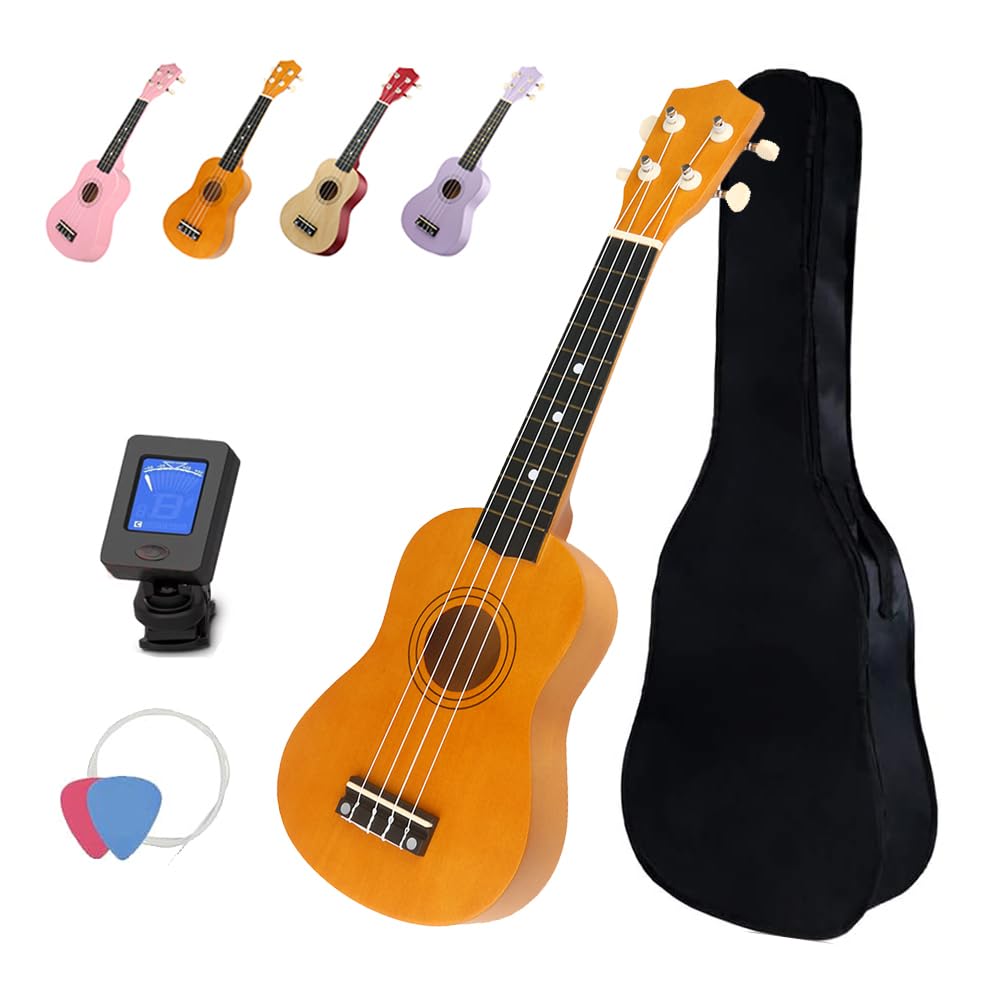Photo 1 of Soprano Ukulele for Beginners - 21 Inch Small Guitar Ukulele for Kid Adult Student with Gig Bag, Digital Tuner, 1 Standby String and 2 Picks (21inch, Mocha) 21inch Mocha
