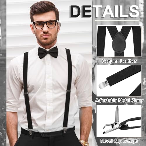 Image of Didaey 12 Pieces Men Suspender and Bow Tie Set Bulk Suspenders for Men Elastic Y Back Bowtie Set for Groom Groomsmen Weddings