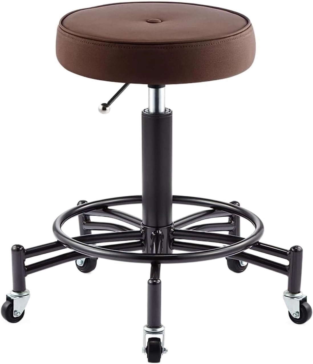 Adjustable Rolling Bar Stool with Swivel and Ball Handle, Height Adjustable 47-55cm, PU Leather Cushion, SGS Certified Air Lift, Waterproof Counter Stools,One Color-25cm