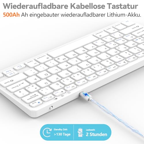 TQQ Kabellose Bluetooth Tastatur, Deutsches Layout QWERTZ, Ultraslim Ergonomisches Design… – Ansicht 4