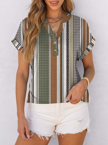 Image of ANRABESS Womens Short Sleeve Henley Tops V Neck Dressy Casual Blouses Summer Trendy Tee Shirts 2026 Vacation Fashion Clothes