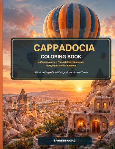 1Cappadocia Coloring Book: A Magical Journey Through Fairy Chimneys, Valleys and Hot Air Balloons - 38 Unique Single-Sided Designs for Adults and Teen image 2