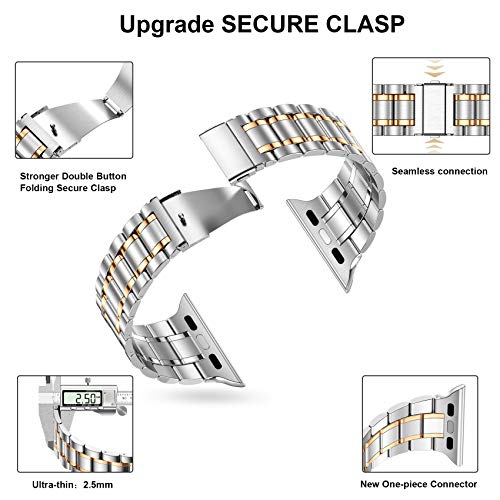 MioHHR Solid Stainless Steel Straps Compatible with Apple Watch Strap 45mm(Series9/8/7) 44mm(Series6/5/4) 42mm(Series 3/2/1) - Image 3