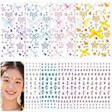 mefeny ラインストーン シール 顔シール メイク ステッカー 8枚 子供 ダンス キラキラ カラフル 蝶 リボン 雫 貼り付け可能 DIY用品 コンサート 舞台出演