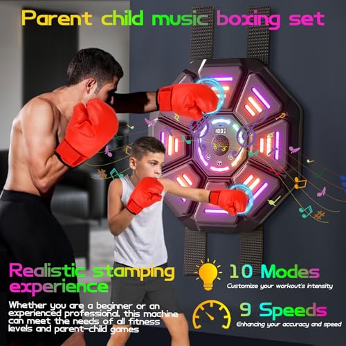 Macchina Da Boxe Musicale Da Parete, Nuovo Music Boxing Machine Per Adulti & Bambini, Bersaglio Da Boxe Musicale Con 2 Guanti Da Boxe, 9 Velocità E 10 Modalità Di Allenamento Boxe Allenamento Per Casa - 3