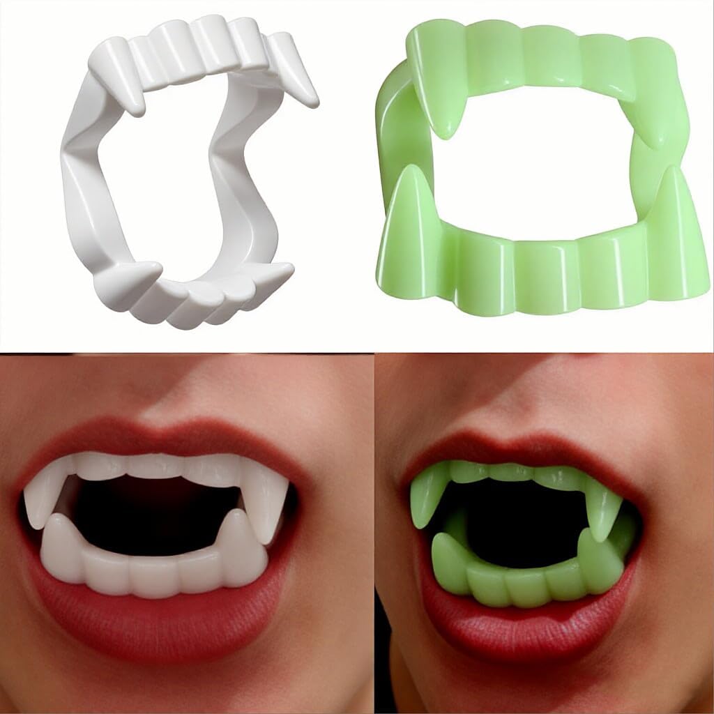 30 Sets of Various Colored Halloween Vampire (Zombie) Teeth fang, Including 30 Dessert Donut （do not eat） Decorations, Funny Halloween Dress-Up
