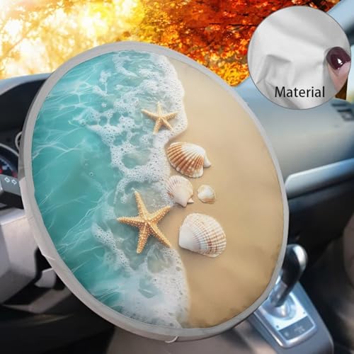 Image of Steering Wheel Sunshade Cover Lightweight Starfish Shell Steering Wheel Shield Car Interior Accessories Sun Protection Reflect UV Sun and Heat and Protect Your Cars Universal Car Accessories
